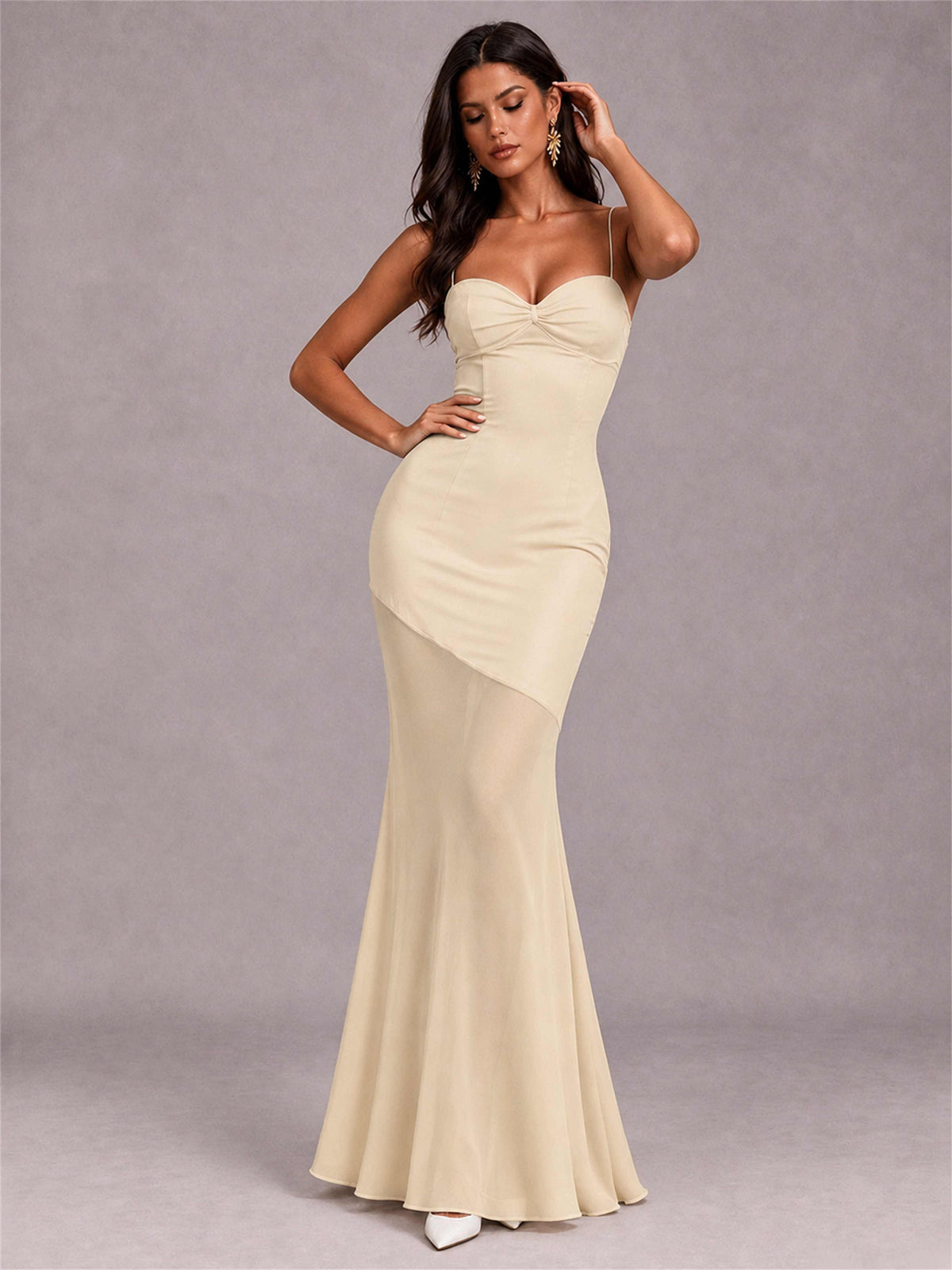 Sweetheart Mermaid Sleeveless Chiffon Spaghetti Straps Wedding Guest Dress