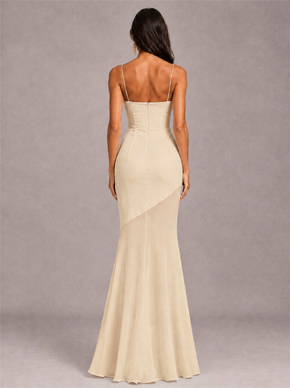 Sweetheart Mermaid Sleeveless Chiffon Spaghetti Straps Wedding Guest Dress