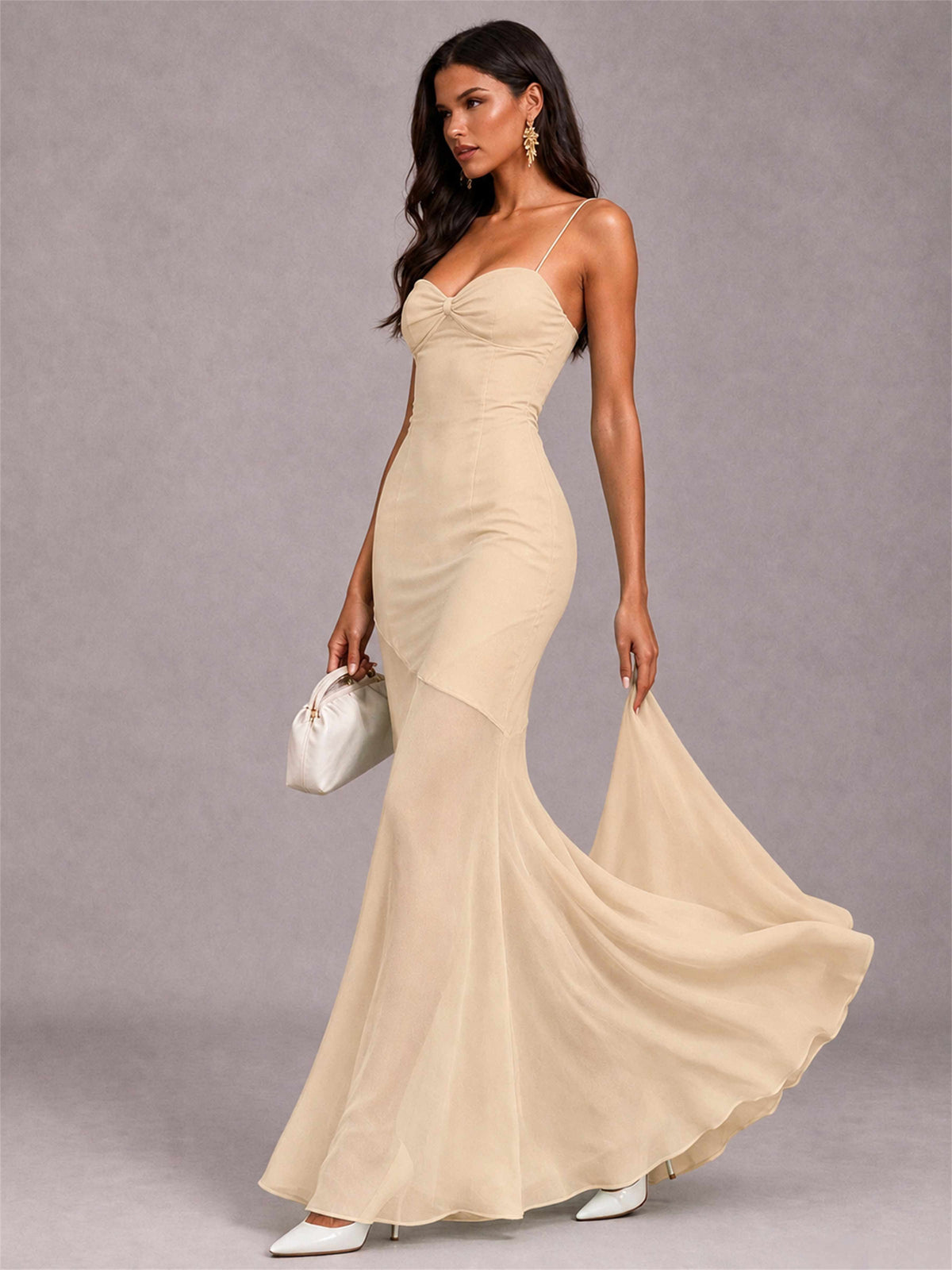 Sweetheart Mermaid Sleeveless Chiffon Spaghetti Straps Wedding Guest Dress