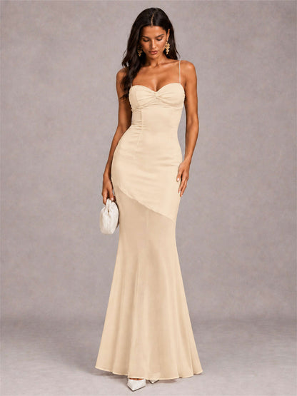 Sweetheart Mermaid Sleeveless Chiffon Spaghetti Straps Wedding Guest Dress