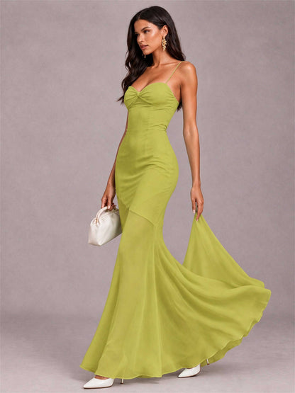 Sweetheart Mermaid Sleeveless Chiffon Spaghetti Straps Wedding Guest Dress