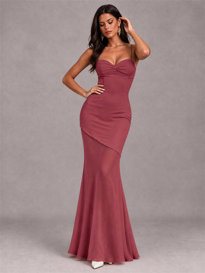 Sweetheart Mermaid Sleeveless Chiffon Spaghetti Straps Wedding Guest Dress