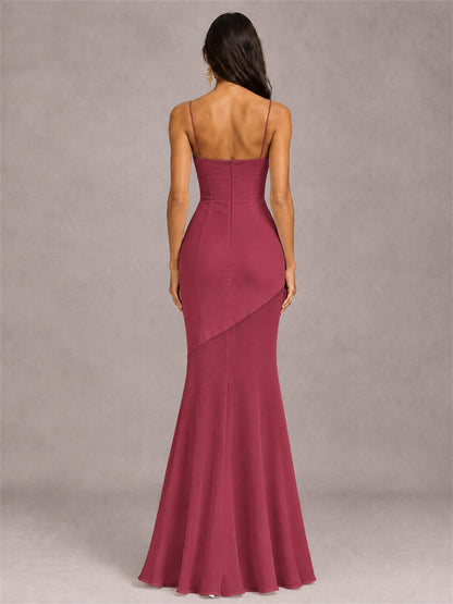 Sweetheart Mermaid Sleeveless Chiffon Spaghetti Straps Wedding Guest Dress