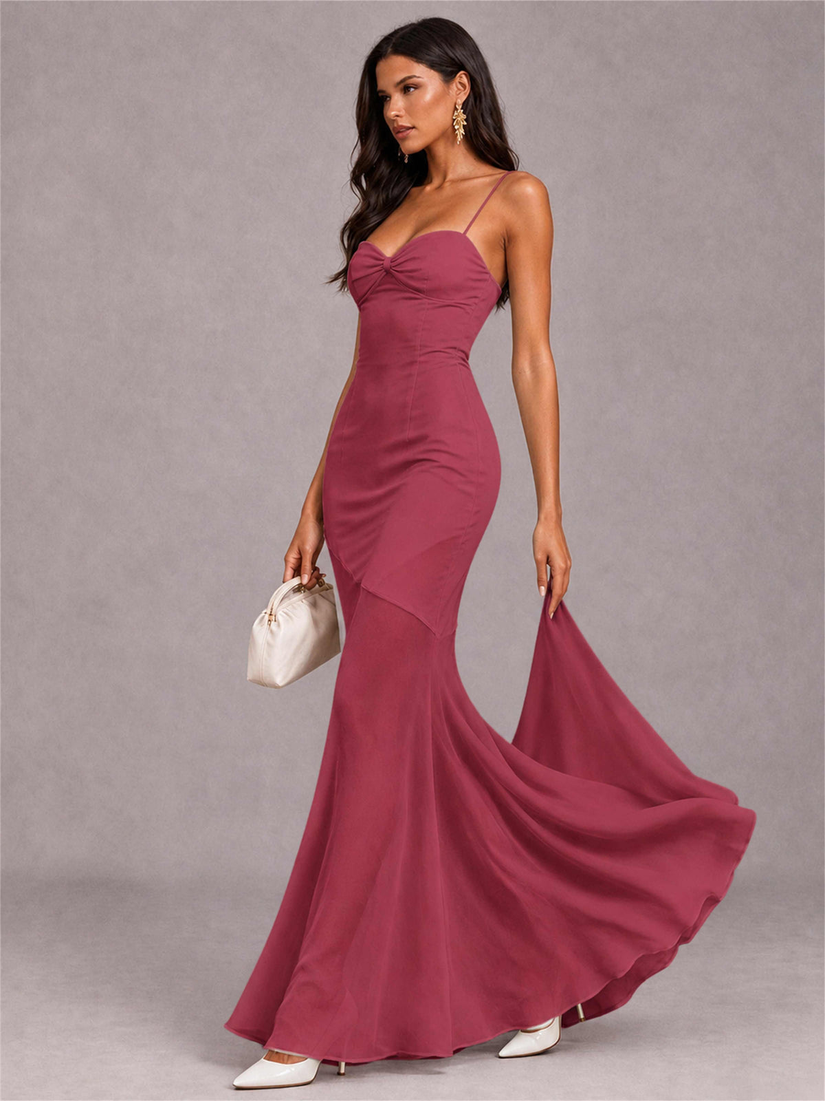 Sweetheart Mermaid Sleeveless Chiffon Spaghetti Straps Wedding Guest Dress