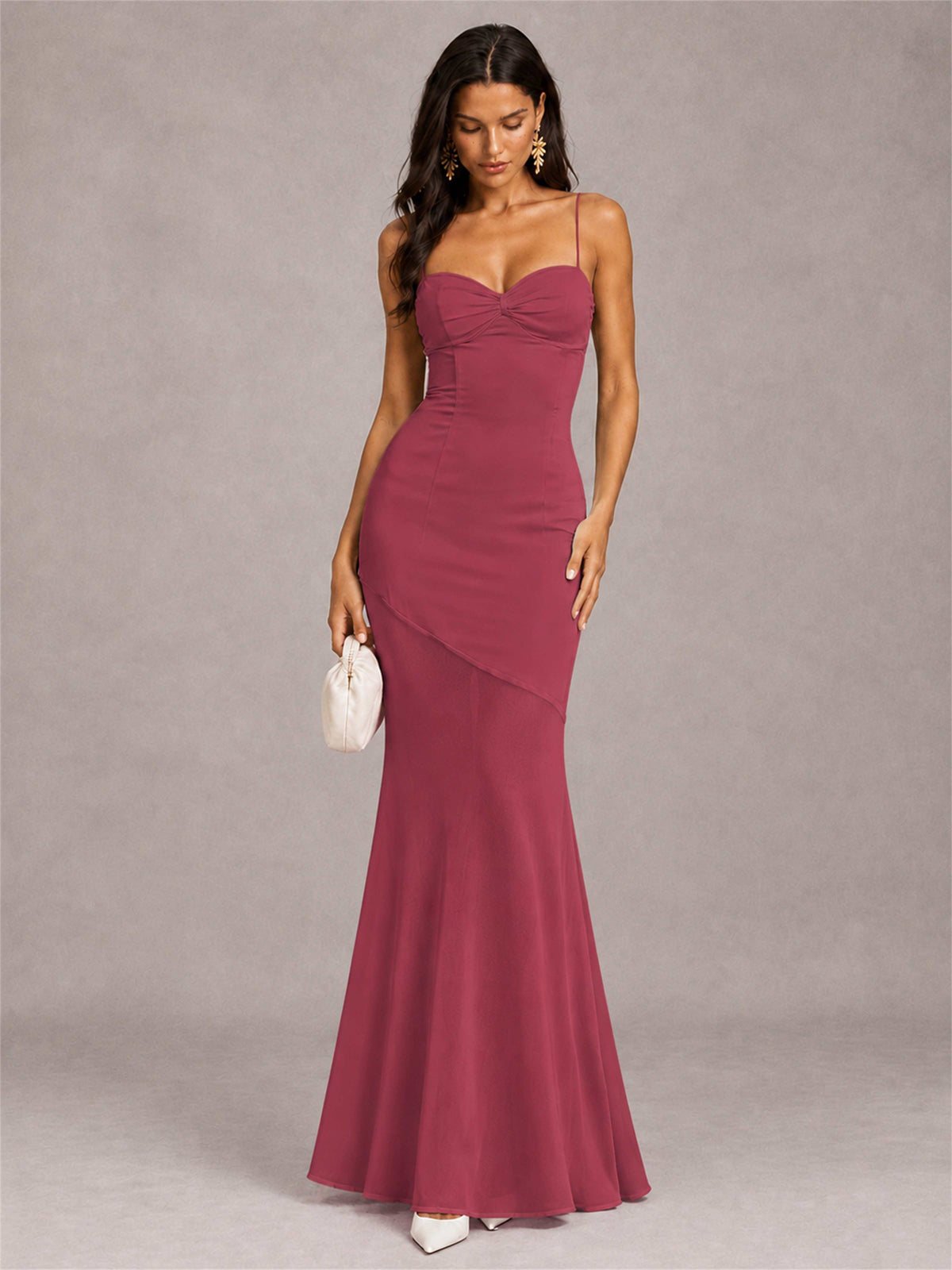 Sweetheart Mermaid Sleeveless Chiffon Spaghetti Straps Wedding Guest Dress