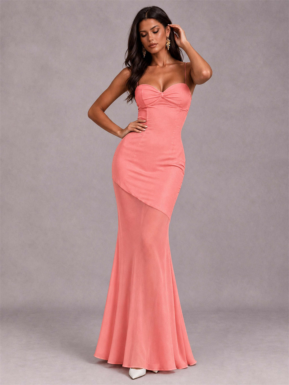 Sweetheart Mermaid Sleeveless Chiffon Spaghetti Straps Wedding Guest Dress