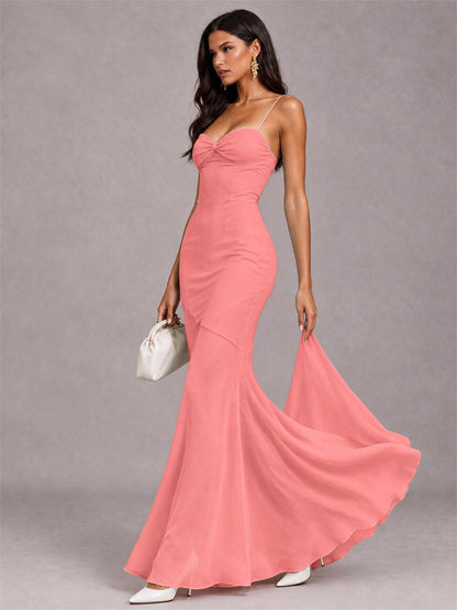 Sweetheart Mermaid Sleeveless Chiffon Spaghetti Straps Wedding Guest Dress