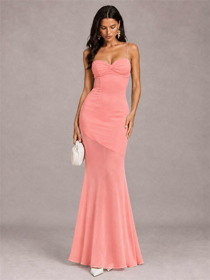 Sweetheart Mermaid Sleeveless Chiffon Spaghetti Straps Wedding Guest Dress