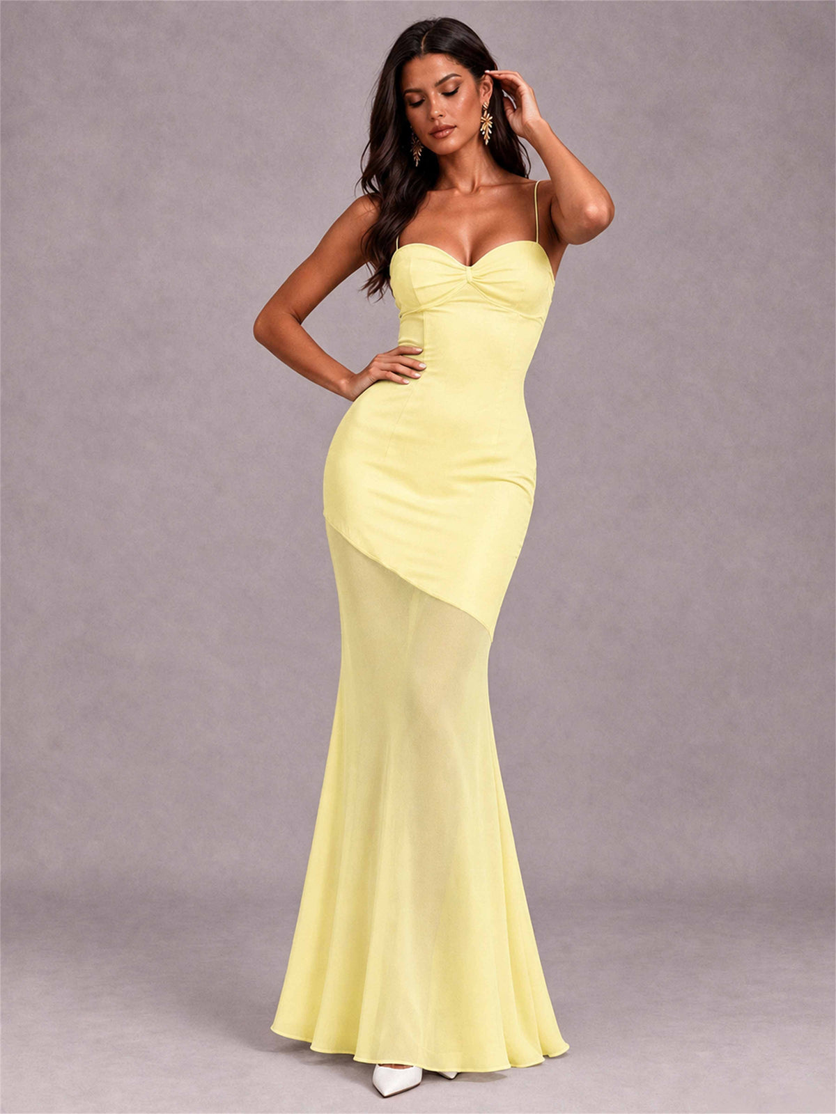 Sweetheart Mermaid Sleeveless Chiffon Spaghetti Straps Wedding Guest Dress