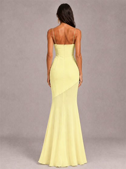 Sweetheart Mermaid Sleeveless Chiffon Spaghetti Straps Wedding Guest Dress