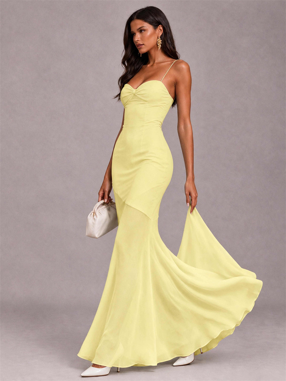 Sweetheart Mermaid Sleeveless Chiffon Spaghetti Straps Wedding Guest Dress