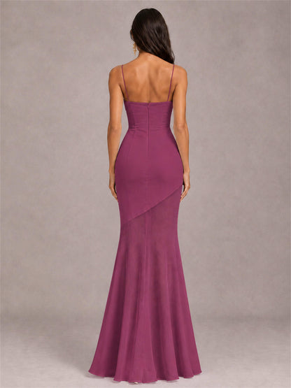 Sweetheart Mermaid Sleeveless Chiffon Spaghetti Straps Wedding Guest Dress
