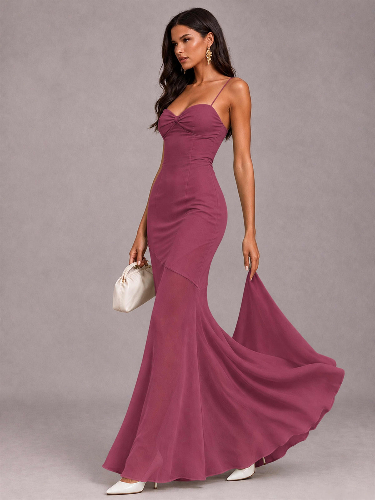 Sweetheart Mermaid Sleeveless Chiffon Spaghetti Straps Wedding Guest Dress