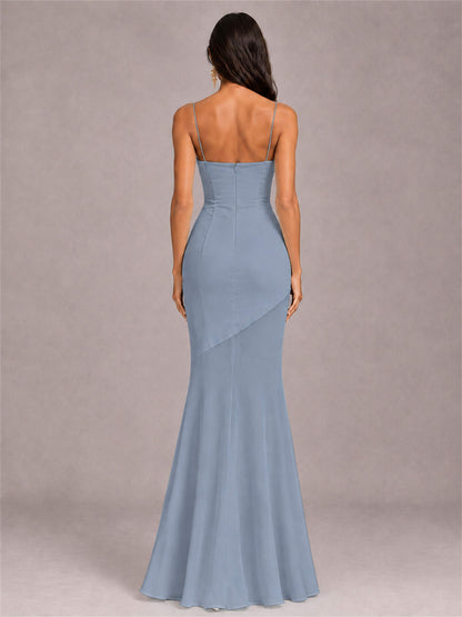 Sweetheart Mermaid Sleeveless Chiffon Spaghetti Straps Wedding Guest Dress