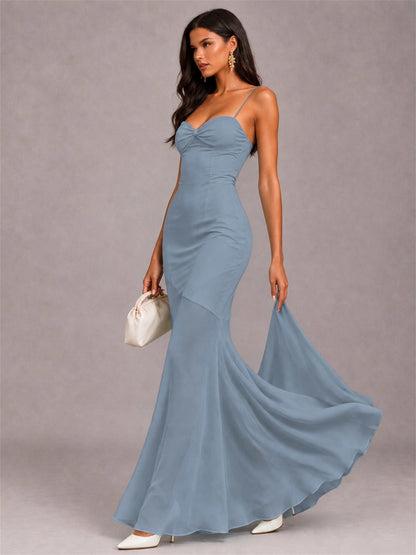 Sweetheart Mermaid Sleeveless Chiffon Spaghetti Straps Wedding Guest Dress