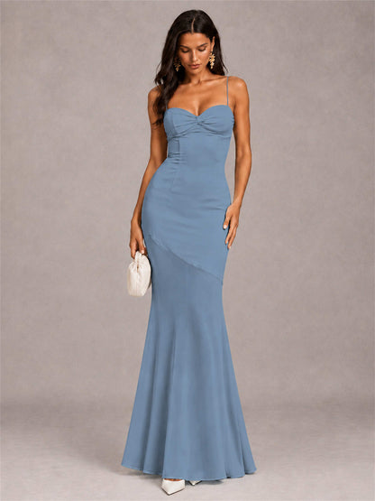 Sweetheart Mermaid Sleeveless Chiffon Spaghetti Straps Wedding Guest Dress