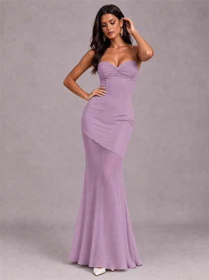 Sweetheart Mermaid Sleeveless Chiffon Spaghetti Straps Wedding Guest Dress