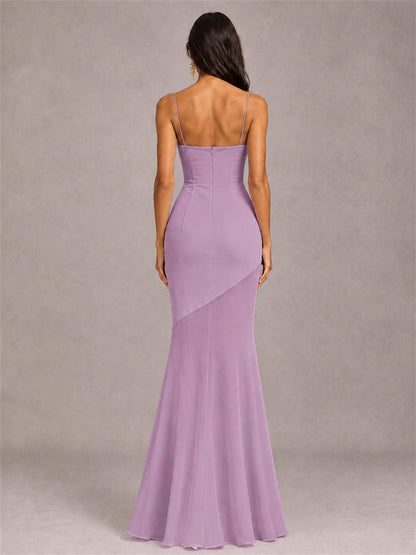 Sweetheart Mermaid Sleeveless Chiffon Spaghetti Straps Wedding Guest Dress