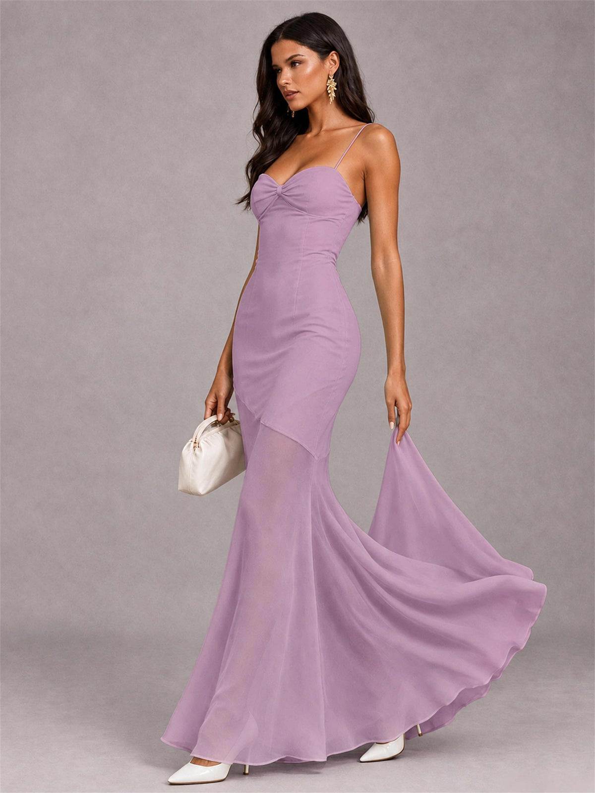 Sweetheart Mermaid Sleeveless Chiffon Spaghetti Straps Wedding Guest Dress