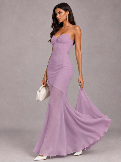 Sweetheart Mermaid Sleeveless Chiffon Spaghetti Straps Wedding Guest Dress