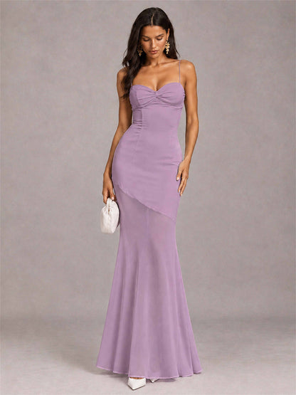 Sweetheart Mermaid Sleeveless Chiffon Spaghetti Straps Wedding Guest Dress
