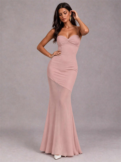 Sweetheart Mermaid Sleeveless Chiffon Spaghetti Straps Wedding Guest Dress