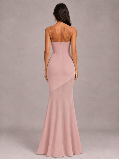 Sweetheart Mermaid Sleeveless Chiffon Spaghetti Straps Wedding Guest Dress