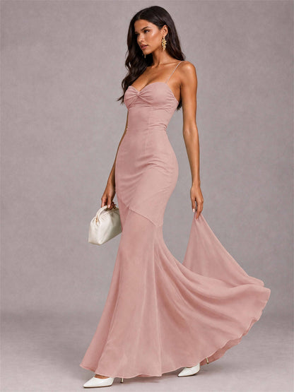 Sweetheart Mermaid Sleeveless Chiffon Spaghetti Straps Wedding Guest Dress