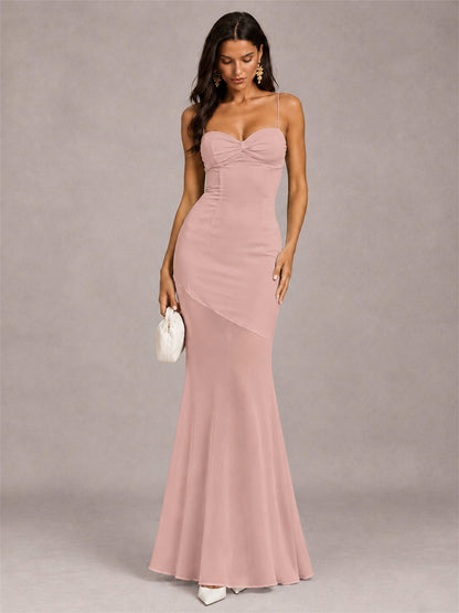 Sweetheart Mermaid Sleeveless Chiffon Spaghetti Straps Wedding Guest Dress