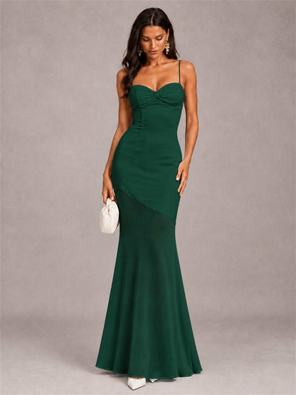 Sweetheart Mermaid Sleeveless Chiffon Spaghetti Straps Wedding Guest Dress