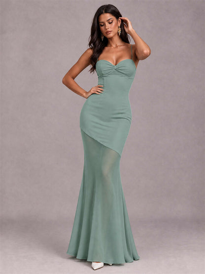 Sweetheart Mermaid Sleeveless Chiffon Spaghetti Straps Wedding Guest Dress