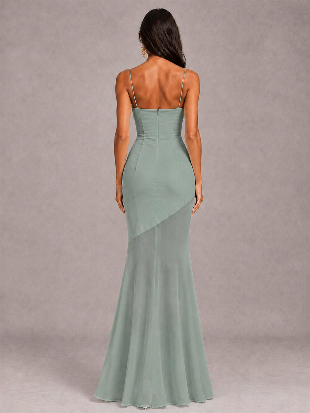 Sweetheart Mermaid Sleeveless Chiffon Spaghetti Straps Wedding Guest Dress