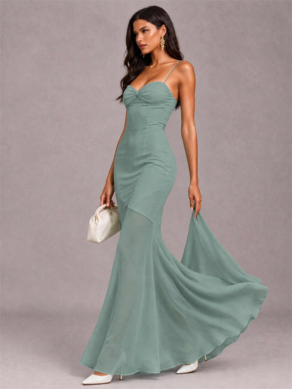 Sweetheart Mermaid Sleeveless Chiffon Spaghetti Straps Wedding Guest Dress
