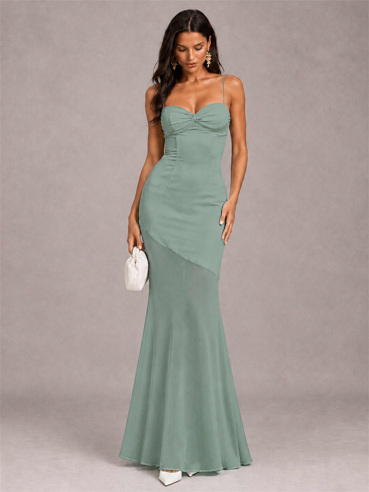 Sweetheart Mermaid Sleeveless Chiffon Spaghetti Straps Wedding Guest Dress
