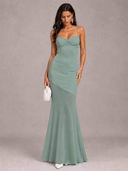 Sweetheart Mermaid Sleeveless Chiffon Spaghetti Straps Wedding Guest Dress