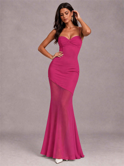 Sweetheart Mermaid Sleeveless Chiffon Spaghetti Straps Wedding Guest Dress