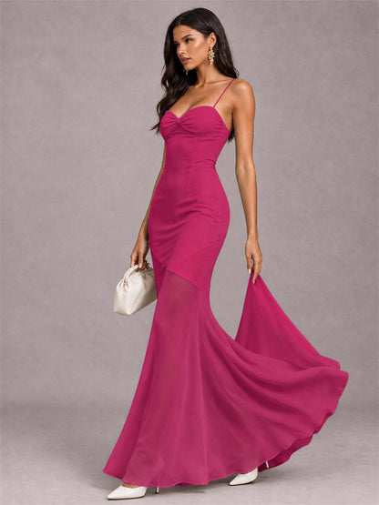 Sweetheart Mermaid Sleeveless Chiffon Spaghetti Straps Wedding Guest Dress