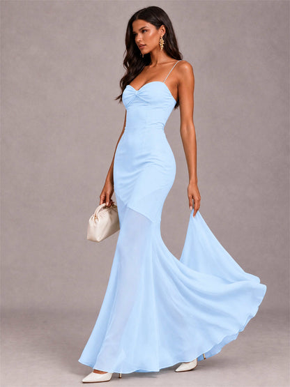 Sweetheart Mermaid Sleeveless Chiffon Spaghetti Straps Wedding Guest Dress