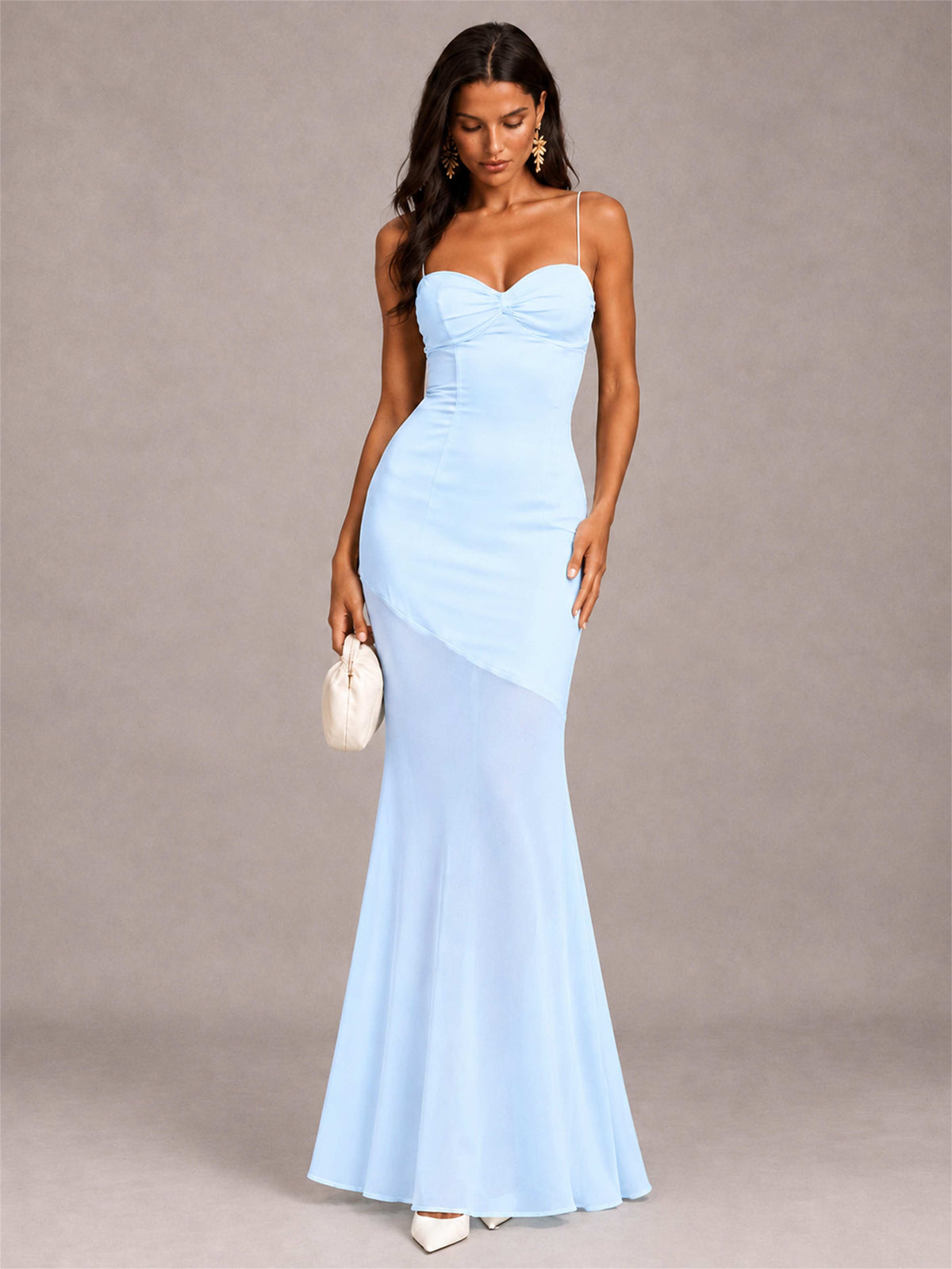 Sweetheart Mermaid Sleeveless Chiffon Spaghetti Straps Wedding Guest Dress