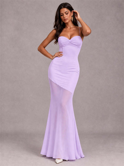 Sweetheart Mermaid Sleeveless Chiffon Spaghetti Straps Wedding Guest Dress