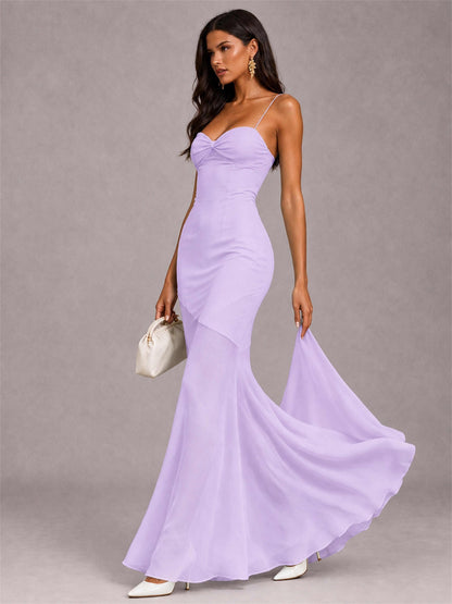 Sweetheart Mermaid Sleeveless Chiffon Spaghetti Straps Wedding Guest Dress