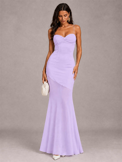Sweetheart Mermaid Sleeveless Chiffon Spaghetti Straps Wedding Guest Dress
