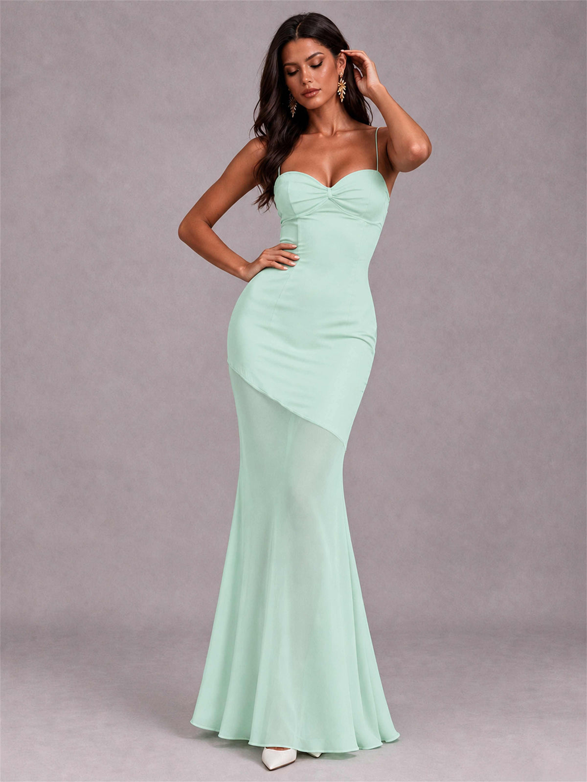 Sweetheart Mermaid Sleeveless Chiffon Spaghetti Straps Wedding Guest Dress
