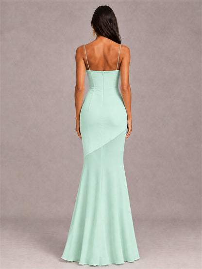 Sweetheart Mermaid Sleeveless Chiffon Spaghetti Straps Wedding Guest Dress