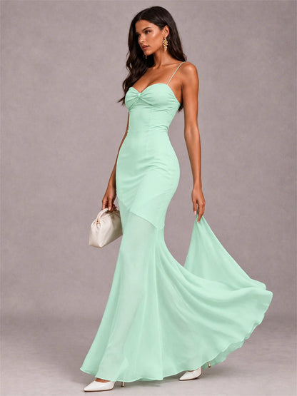 Sweetheart Mermaid Sleeveless Chiffon Spaghetti Straps Wedding Guest Dress