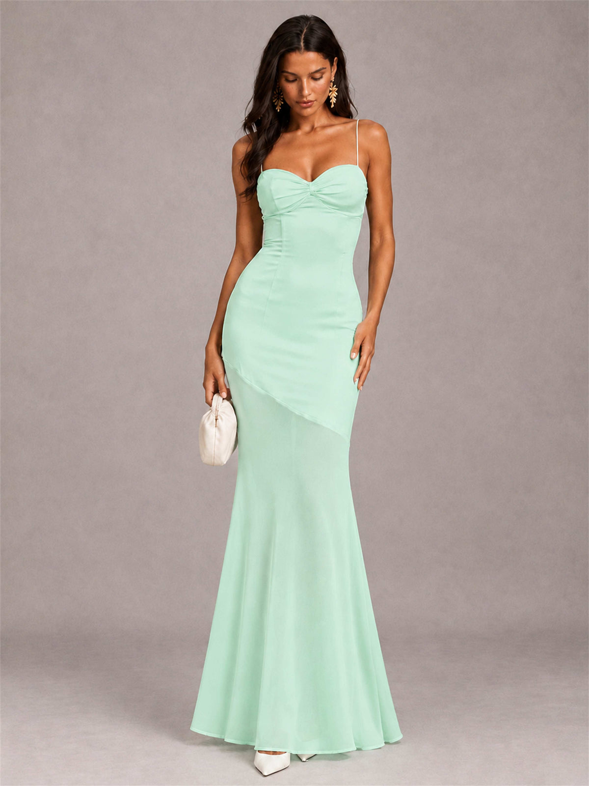 Sweetheart Mermaid Sleeveless Chiffon Spaghetti Straps Wedding Guest Dress