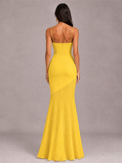 Sweetheart Mermaid Sleeveless Chiffon Spaghetti Straps Wedding Guest Dress