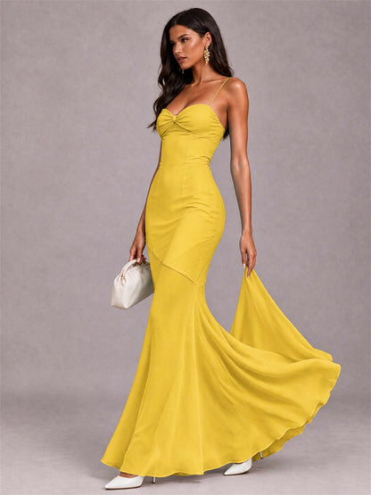 Sweetheart Mermaid Sleeveless Chiffon Spaghetti Straps Wedding Guest Dress