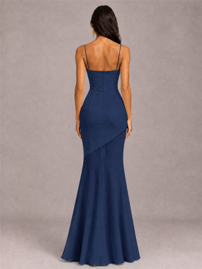 Sweetheart Mermaid Sleeveless Chiffon Spaghetti Straps Wedding Guest Dress