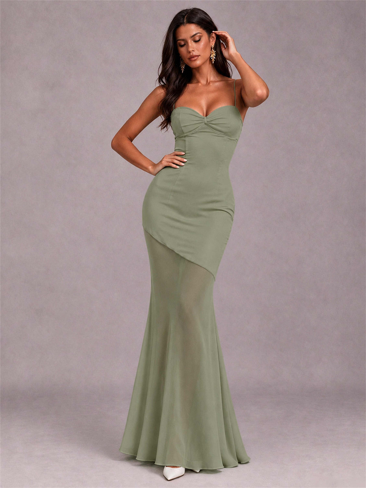 Sweetheart Mermaid Sleeveless Chiffon Spaghetti Straps Wedding Guest Dress